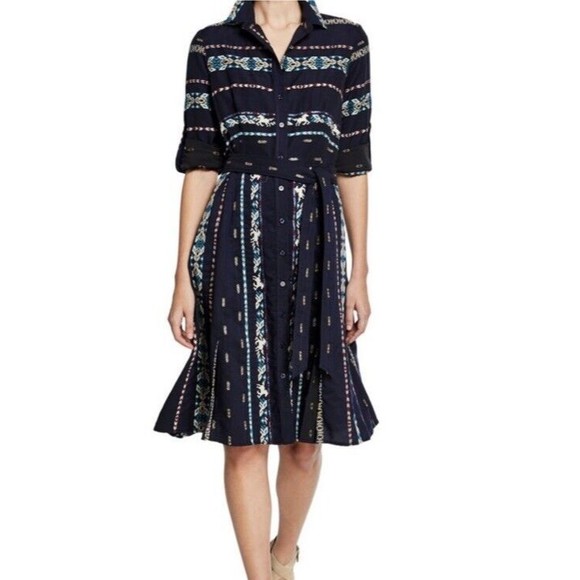 Finley Dresses & Skirts - Finley Jeanette Taos in Navy Blue Western Horse Embroidered Shirt Dress